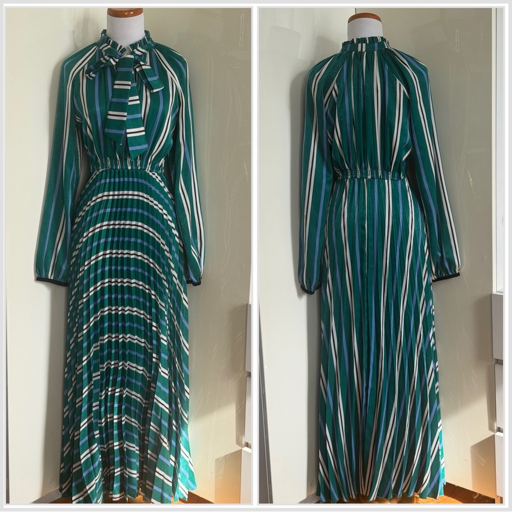 SFIZIO Studio Vintage Inspired Bow Tie Pleated Maxi Dress sz 2